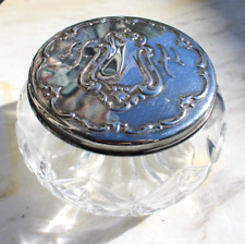 Vintage GORHAM #1845 West Germany Crystal Jar Silver Plate Lid Repousse picture