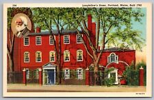 Longfellows Home Portland Maine Street View Historic Linen Vintage UNP Postcard picture