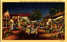 Vintage 1930's Olvera Street Mexican Bazaars Night Scene Los Angeles CA Postcard picture