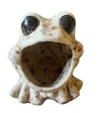 Vtg Wide Mouth  Ceramic Frog Sponge Holder White/Brown Splatter 70’s Kitchen picture