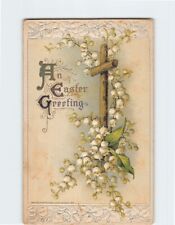 Postcard An Easter Greeting with Flowers Cross Embossed Art Print picture