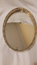 Vintage Hanging Mirror Filligree Vanity Tray Oval Gold Floral Trim 13