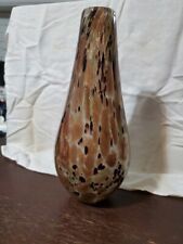 Murano Hand Blown Glass Short Drop Vase in Gold Brown White Glitter Heavy Weight picture
