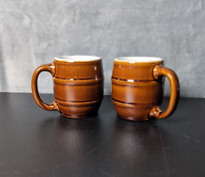 2 Hall Pottery #536 Brown Barrel 10oz Coffee Mugs Made in USA Vintage picture