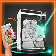 3D Crystal Cube Custom Etched & Engraved solid Glass Photo -LARGE picture