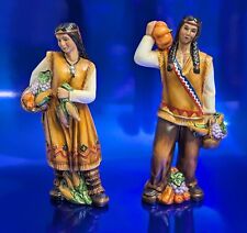 Hand-Painted Thanksgiving Native American Ceramic Figurines 9 1/2