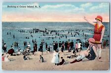Coney Island New York NY Postcard Scene Of People Bathing Beach c1920's Antique picture