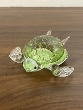 Retired Lenox Glass Turtle Green with Gold-Colored Speckles Paperweight 5 1/2” picture