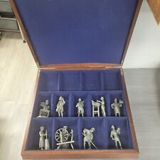Vintage 1975 Franklin Mint Pewter PEOPLE COLONIAL AMERICA Figures Lot 9 Wood Box picture