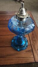 Antique Findlay Blue Beaded Queen Of Hearts Glass Kerosene Oil Lamp  picture