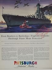 1942 Pittsburgh Industrial Finishes Fortune WW2 Print Ad Q1 Battleship planes picture