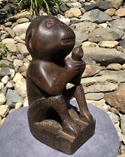 Antique Primitive Hand Carved Solid Wood Monkey & Nut Folk Art Sculpture Statue picture