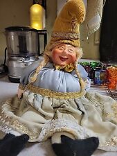 Vintage Italian Hand Painted Gnome With Ceramic Face And Hands In Cloth Body. picture