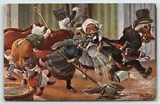Arthur Thiele~Fantasy Dressed Cats~Maids Push Aristocat Out of Room~Woe~TSN 1602 picture
