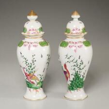 Chelsea Porcelain Lidded Baluster Vases with Birds Pair Of 2 Antique 18th C picture