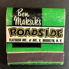 Ben Maksik's Roadside Brooklyn, NY Full Feature Matchbook c1945-55 Very Scarce picture