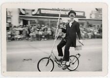 1950s deckle edged vintage photo GROUCHO MARX clown bicycle PARADE funny motion picture