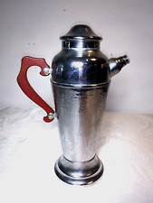 Vintage Art Deco Chrome Cocktail Shaker with Red Bakelite or Lucite Handle picture