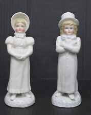 Antique Staffordshire Pair Boy & Girl in Top Hat & Bonnet Figurine picture