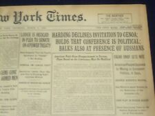 1922 MARCH 9 NEW YORK TIMES - HARDING DECLINES INVITATION TO GENOA - NT 8310 picture