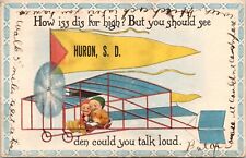 Huron SD~1913 Biplane Pennant~How Iss Dis For High~See Den You Talk Loud~1913 picture
