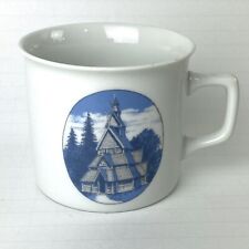 Vintage Porsgrund Norway 74 Coffee Cup with Stave Church White Blue Gray picture