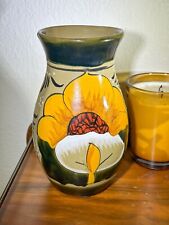 Vintage Mexican Folk Art Hand Painted Pottery Floral Calla Lily Sunflower Vase picture