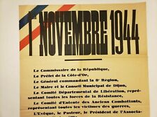 1944 WWII FRENCH POST-OCCUPATION CELEBRATION CEREMONY POSTER BROADSIDE IN DIJON  picture
