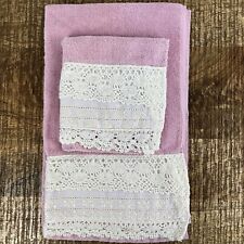 Vintage Guest Pink Towel Set Retro Decorative Bath Lace Crochet Trim 2 Piece Set picture