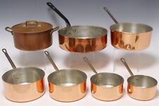 Vintage Set of (7) Seven FRENCH COPPER GRADUATED SAUCEPANS  1.8mm thick picture
