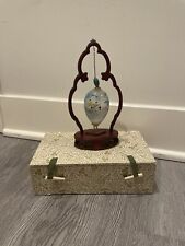Vintage Reverse Hand painted Hanging  Chinese Glass & Brass Egg On Wood Stand picture