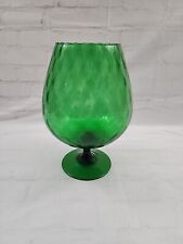 Vintage Green Empoli Quilted Optic Art Glass Footed Brandy Sniffer Vase 12