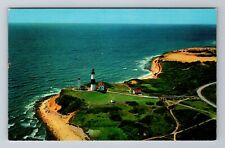 Montauk NJ-New Jersey, Aerial Montauk Point Lighthouse Souvenir Vintage Postcard picture