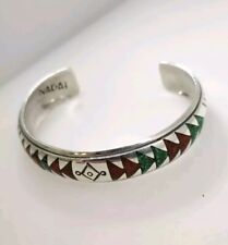 NATIVE AMERICAN NAVAJO STERLING NAKAI TURQUOISE CORAL INLAY BRACELET 925, EUC picture