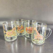 Vintage Large Coffee Mug Cup With Wild Live Animals Clear With Handles Set 4 VTG picture