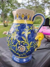 Vintage WCL Ceramic Pitcher Yellow Blue Flowers picture