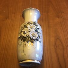 Vintage Vase With Metallic Flowers Intricately Glued To Porcelain With Hand Pain picture