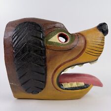 Ecuador Folk Art Painted Tribal Dog Wood Wooden Mask Handcrafted Hand Carved picture
