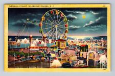 Wildwood By The Sea NJ-New Jersey, Playland At Night, Vintage c1951 Postcard picture