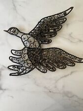 Vintage Twisted Scroll Black Metal Wrought Iron Bird Wall Hanging Decor MCM picture