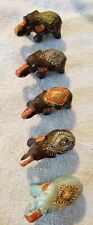 Five Small Vintage Ceramic Indian Elephant Figurines Good Luck Trunk Up picture