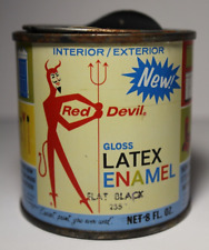 FULL 1970s Vintage Red Devil Paint Can FLAT BLACK 8 Oz Mount Vernon New York USA picture