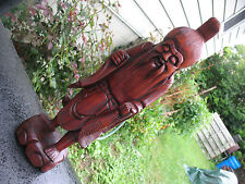  CHINESE WOOD CARVING FISHERMAN WITH HIS  CATCH  18''  TALL  SUPERB ARTIGIANO  picture