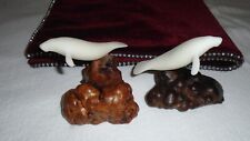 Vtg John Perry Sculpture Seal Manatee Burl Wood Lot Set Collectible Art Signed picture