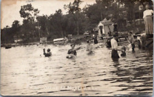 RPPC Maple Lake Minnesota 1909 Women Children Clothing Swimming Cottages Boats picture