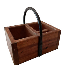 Vintage Hand Crafted Rustic Wooden Caddy Box with Cast Iron Handle 9
