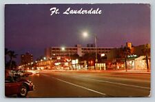 c1972 Los Olas & Atlantic Blvd Fort Lauderdale, FL Cool Message VTG Postcard 8c picture