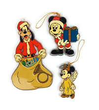 Vintage Disney Acrylic Plastic Christmas Ornaments Mickey Minnie Mouse Goofy 3pc picture