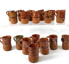Mexican Red Clay Small Handled Cups With Glazed Patterns 3” Tall Authentic Rare picture