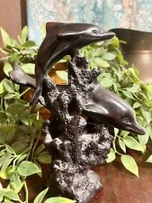 VTG Carved Wood Dolphin & Coral Figurine picture